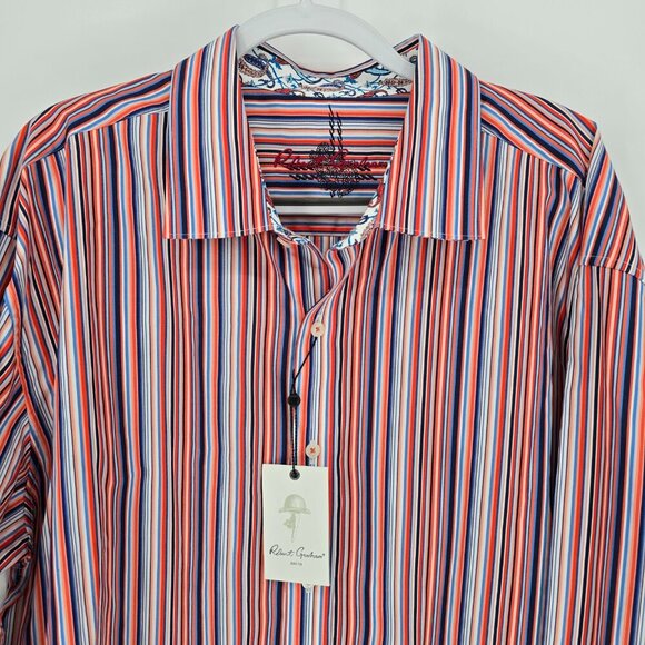 Robert Graham Men's Button-Up Shirt 3XL Multicolor Striped Paisley Flip Cuff - Picture 2 of 12